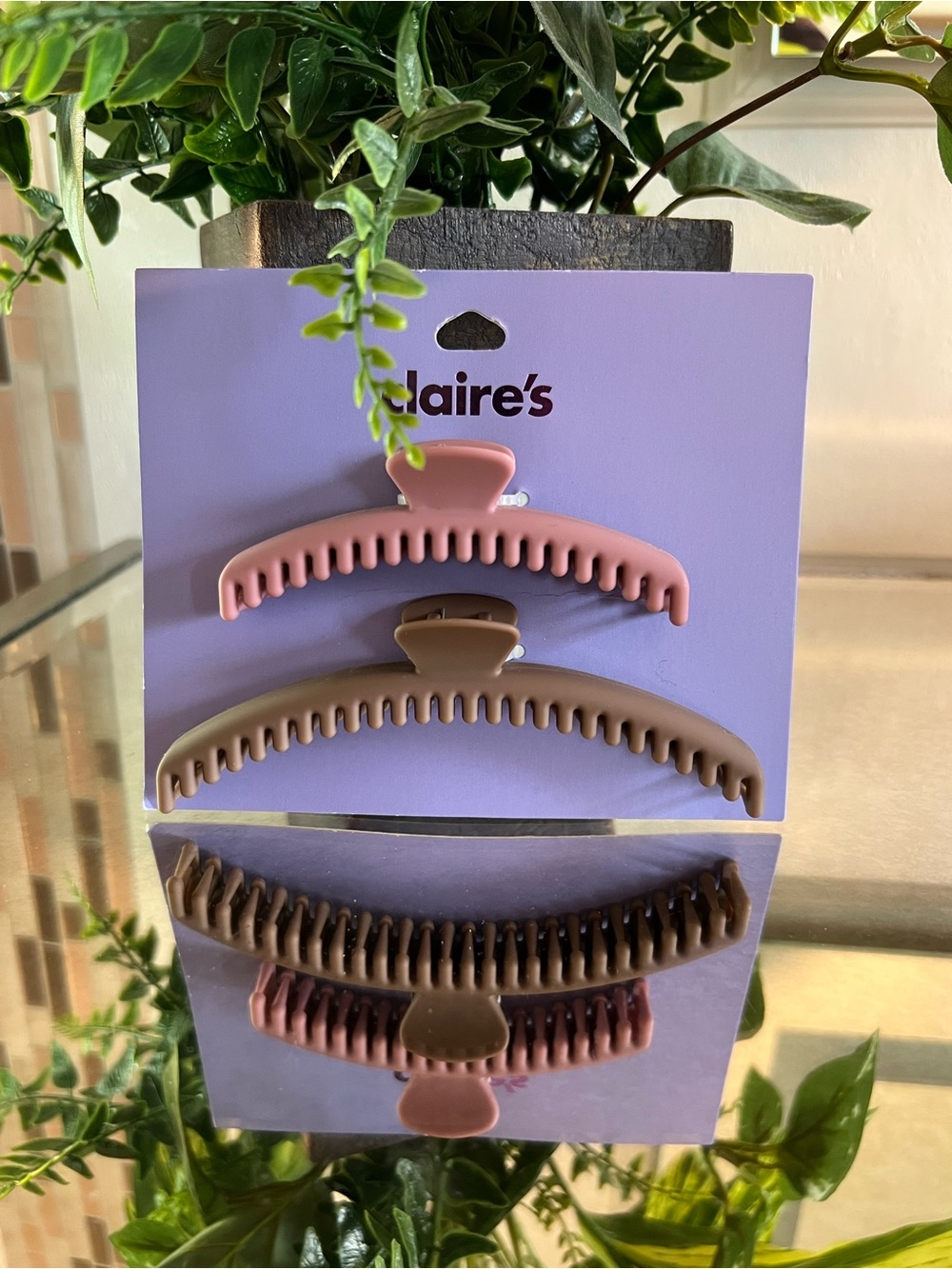 Claire's Pink and Taupe Curved Hair Claw Clips - Set of 2